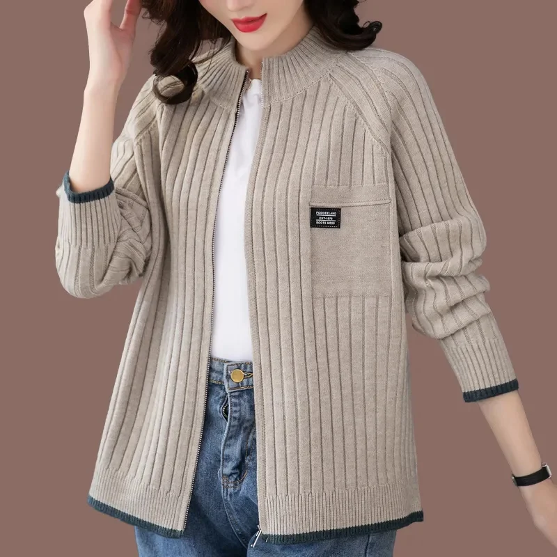 Knitted Cardigan Women\'s Jacket 2024 Spring And Autumn New Outerwear Loose And Stylish Long Sleeved Casual Zipper Sweater Green