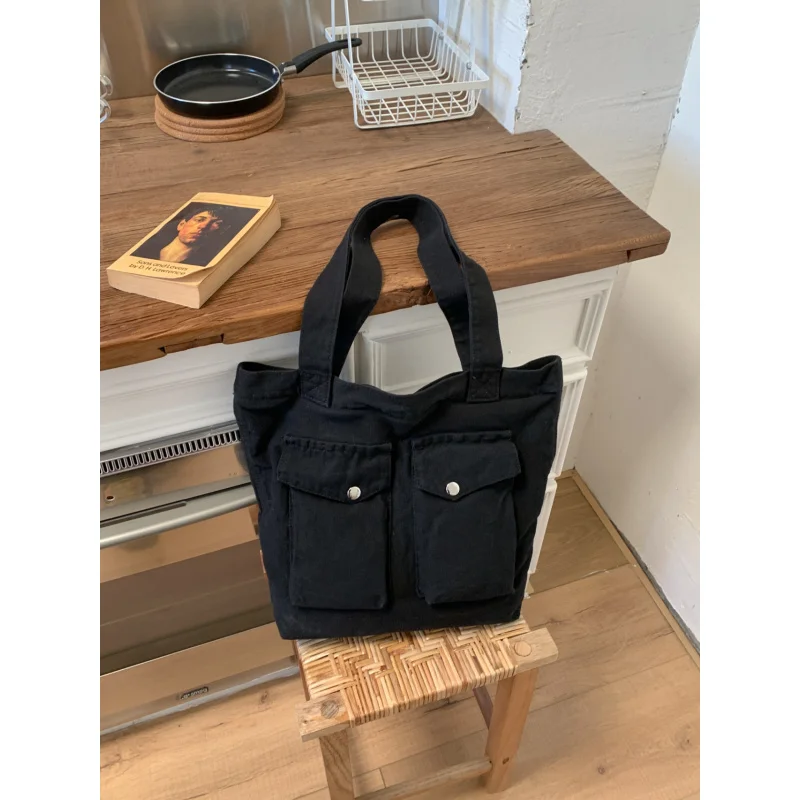 

2026New model multi-pocket canvas shoulder bag for women, fashionable for work and commuting, tote bag for college students, sch