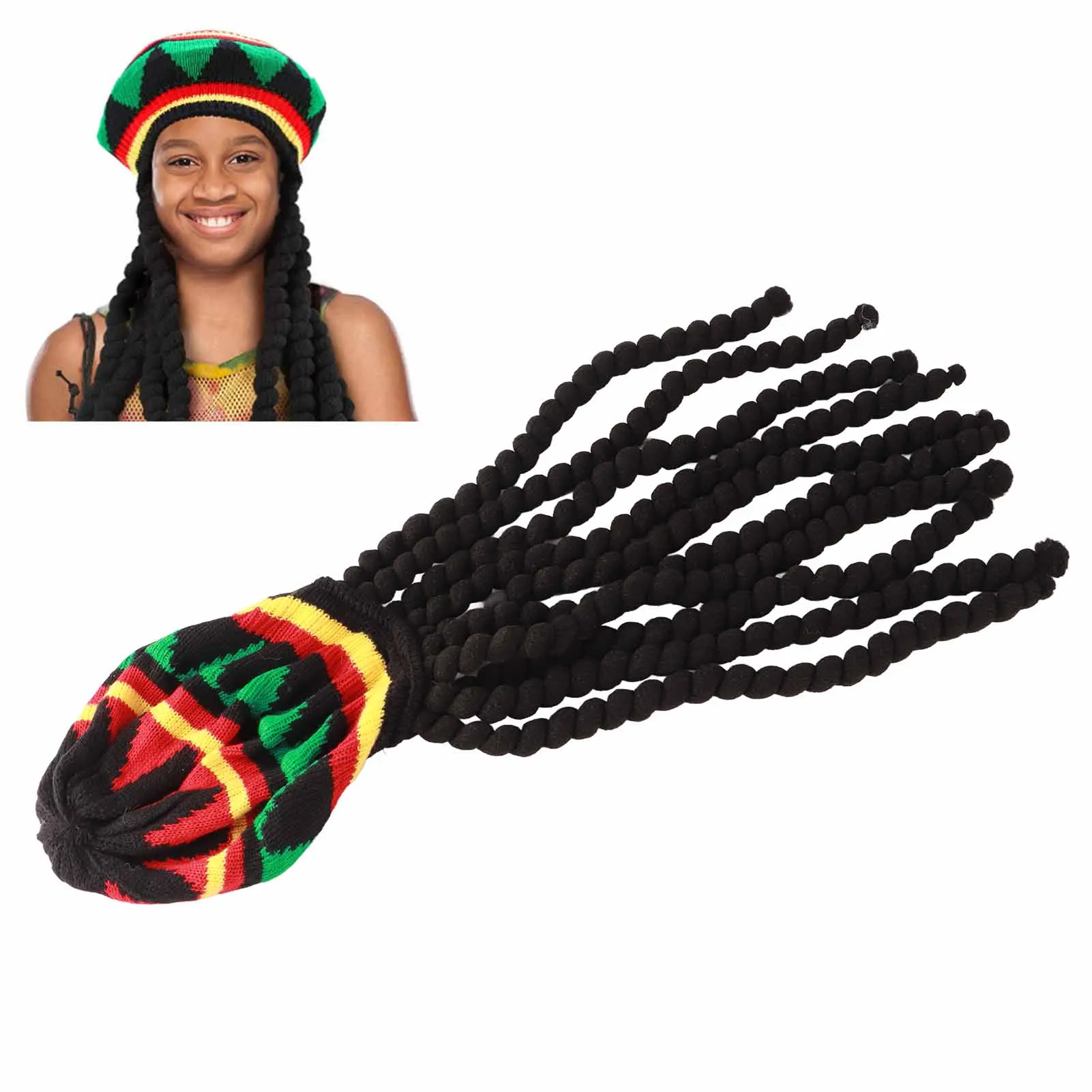 Dreadlocks Hat Wig Dreadlocks Wig Hat Breathable Knit Beret Hat with Long Black Dreadlocks Wig for Summer Winter Halloween Party