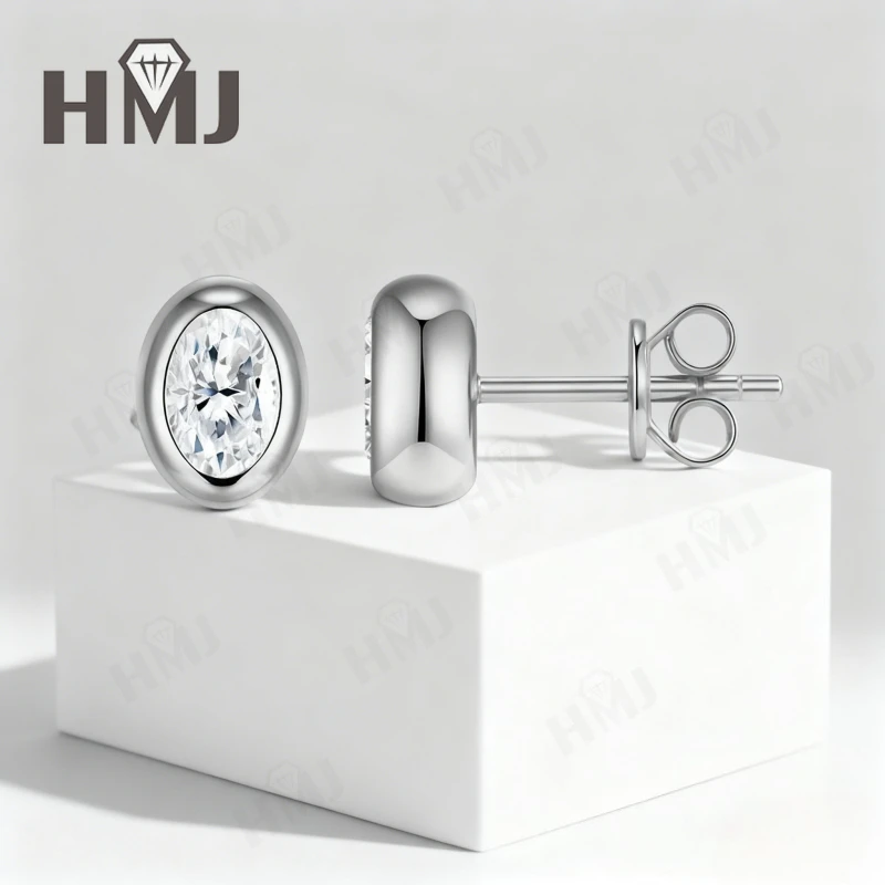

Moissanite Earrings Round Oval Shape Bezel Setting 925 Sterling Silver Hypoallergenic Christmas Thanksgiving Gift Daily Wear