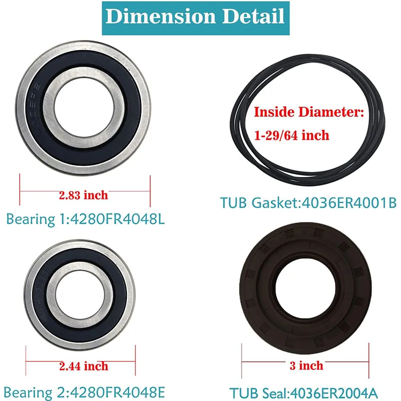Łożyska i zestaw uszczelek podkładki ładowanej od przodu dla LG i Kenmore itp., część zamienna 4036ER2004A 4280FR4048L 4280FR4048E