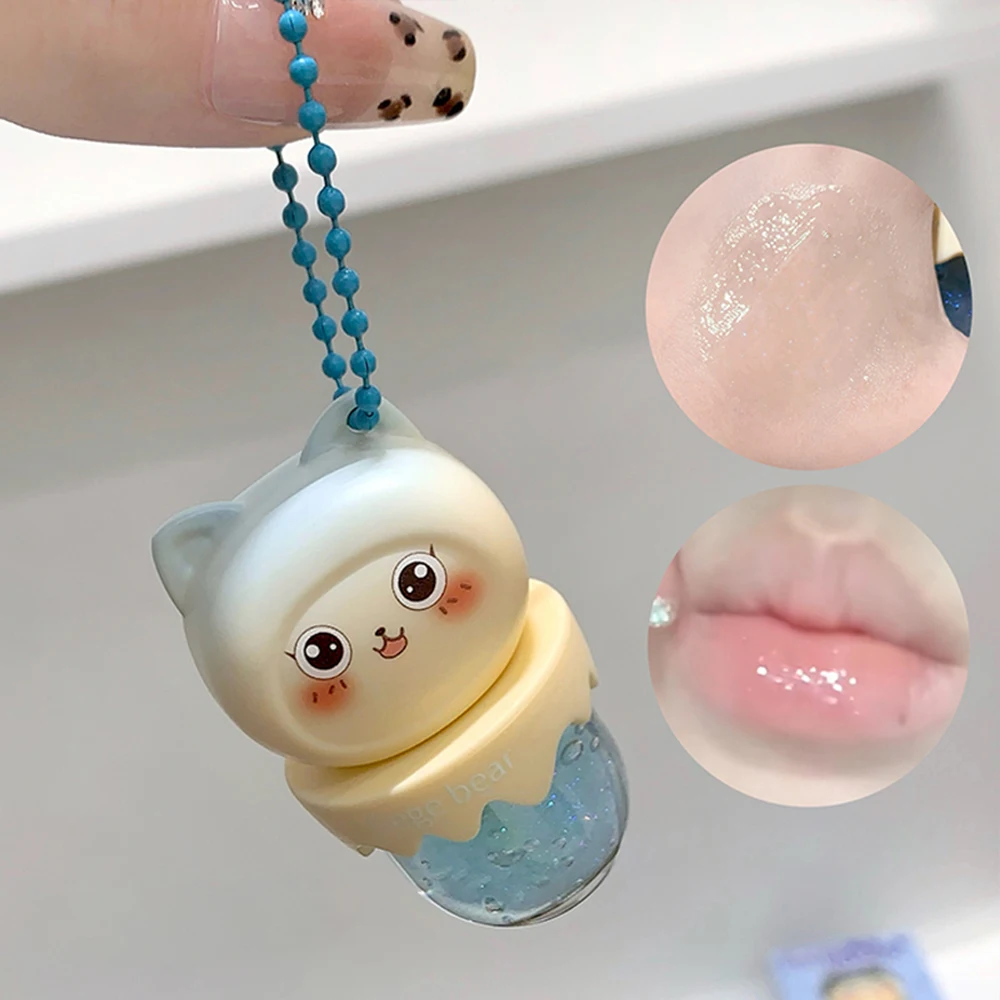 زيت شفاه لطيف بنكهة الفاكهة من Gege Bear، يمكن أن يكون قلادة مفاتيح، مرطب ومرطب للشفاه لقاعدة أحمر الشفاه، يقلل من خط الشفاه