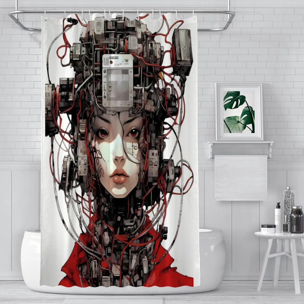 Cyborg Red Wire Shower Curtains Akira Anime Waterproof Fabric Creative Bathroom Decor with Hooks Home Accessories