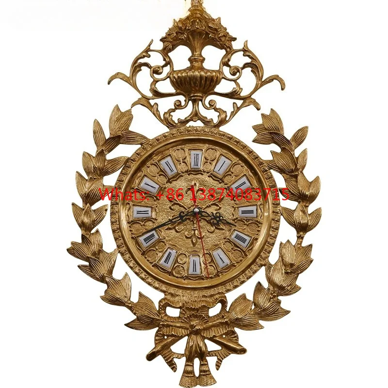 

Luxury French Heavy Industry Carving All Copper Decorative Wall Craft European Villa Living Room Dining Room Wall Clock