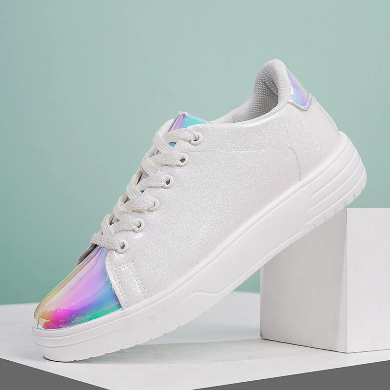 

New Women's Casual Sports Shoes Multi-functional Thick Sole Anti-slip Wear Rainbow Laser Vamp Street Fashion Board Shoes