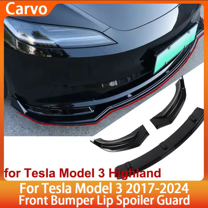 

Передний бампер, передняя губа, комплект передней лопати, совместимый с Tesla Model 3 2017-2024, спойлер для тела, сплиттер, комплект аксессуаров, 3 шт.