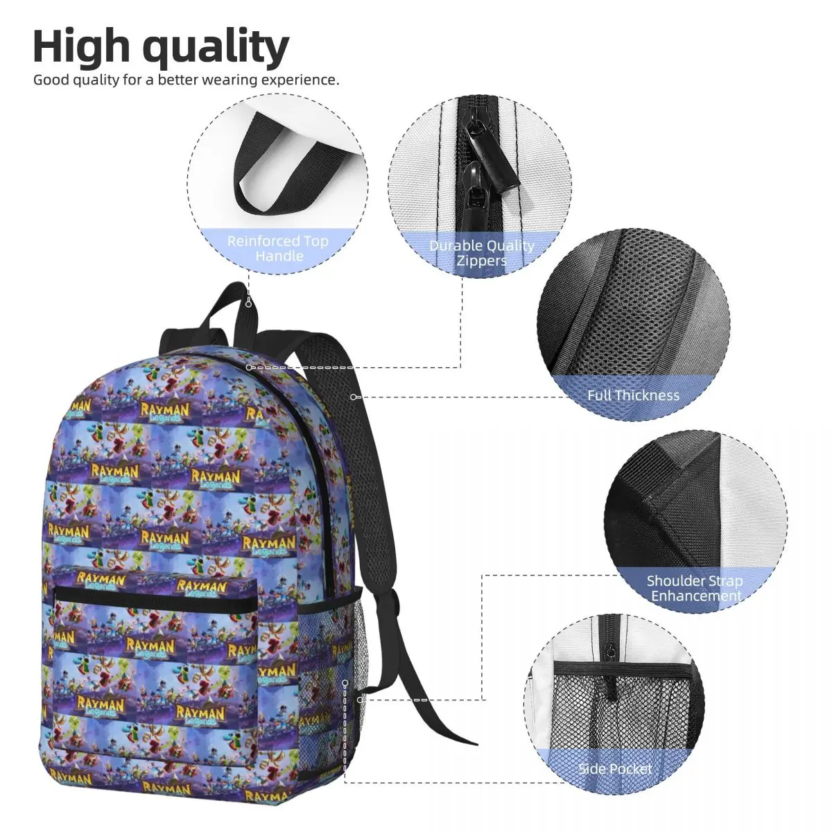Cartoon Games Rayman Legends Backpack Daypack Large Capacity Boys Girls BookBag School Bag Shoulder Bags for Men Women