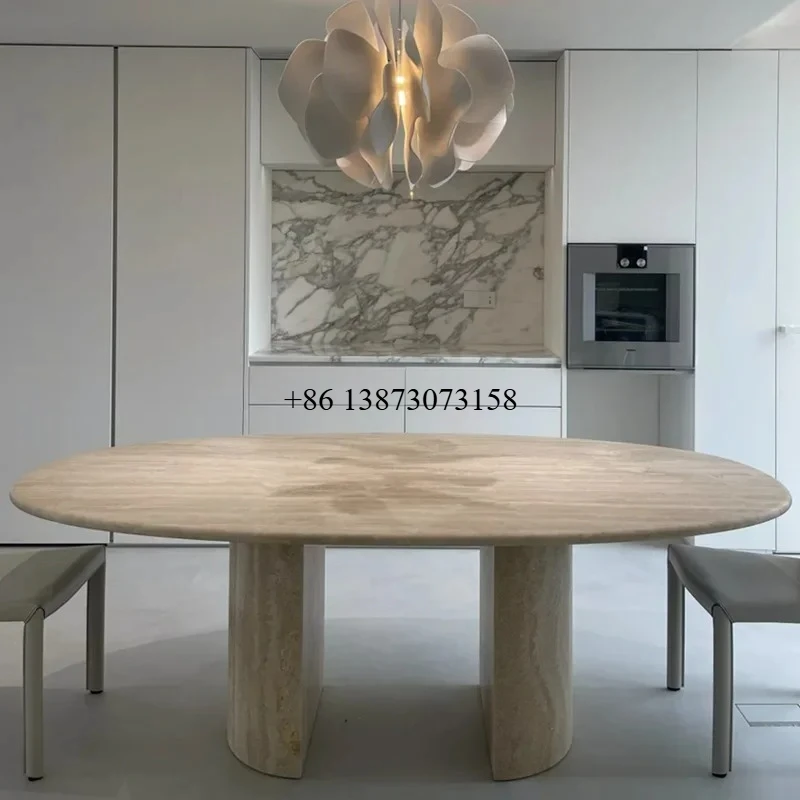 

Овальный обеденный стол из натурального римского травертина в древних временх, круглый обеденный стол, итальянский минималистский 9344
