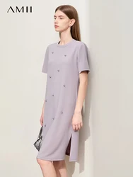 Amii Minimalism Women Dresses 2024 Summer New O-Neck Short-sleeve Loose Mid-length Pullover Stretch Trendy Dress Female 12442283