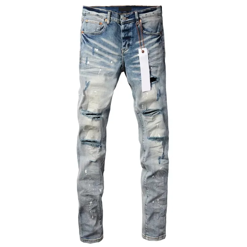 2024ss Man jeans brands high street blue ripped distressed fashion repair low rise skinny denim trousers pants