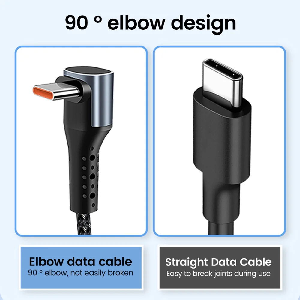 Olaf 66W Short USB Type C Cable 90° Elbow USB C to Type C Fast Charging Cable For iPhone 15 Power Bank Phone Wire 0.25m/0.5m