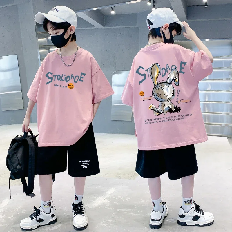 Nickelodeon Spring and Summer Children's Cartoon 100% Cotton T-Shirt - Large Size Top. Model's Outfit Is for Reference Only.