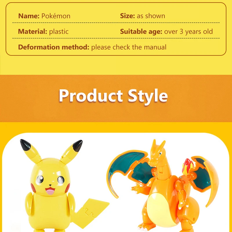 Pokemon Transform Poké Ball Pikachu Pokeball Charizard Bulbasaur Figuren Spielzeug Ornamente Mewtwo Gengar Modellpuppe Kindergeschenke – Detail 4