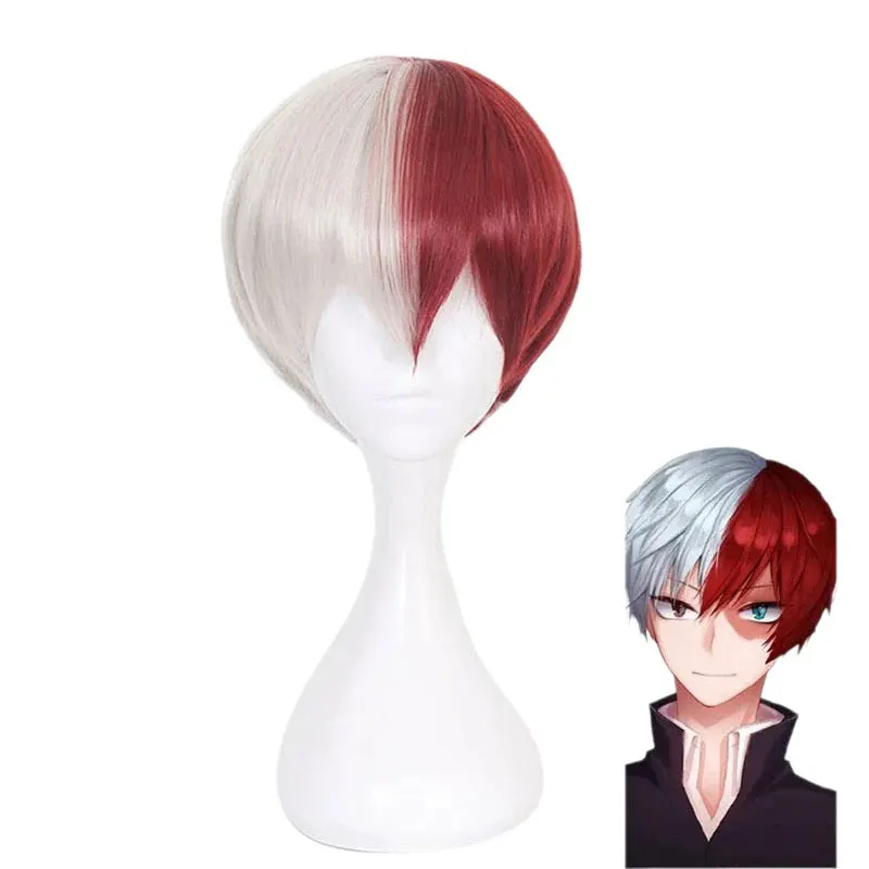 

In the anime "My Hero Academia", there is a red and white character synthetic fiber COSplay wig