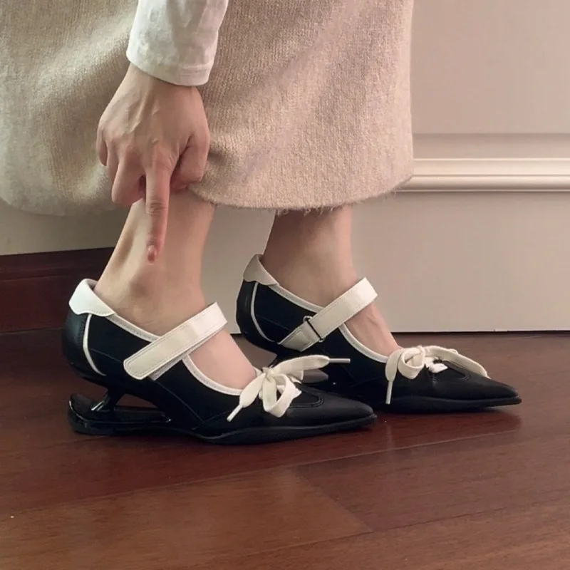 2026New Womens Shoes Temperament Pointed High Heeled Single Shoes Fashion Alien Heeled Designer Mary Jane Shoes Zapatos De Mujer