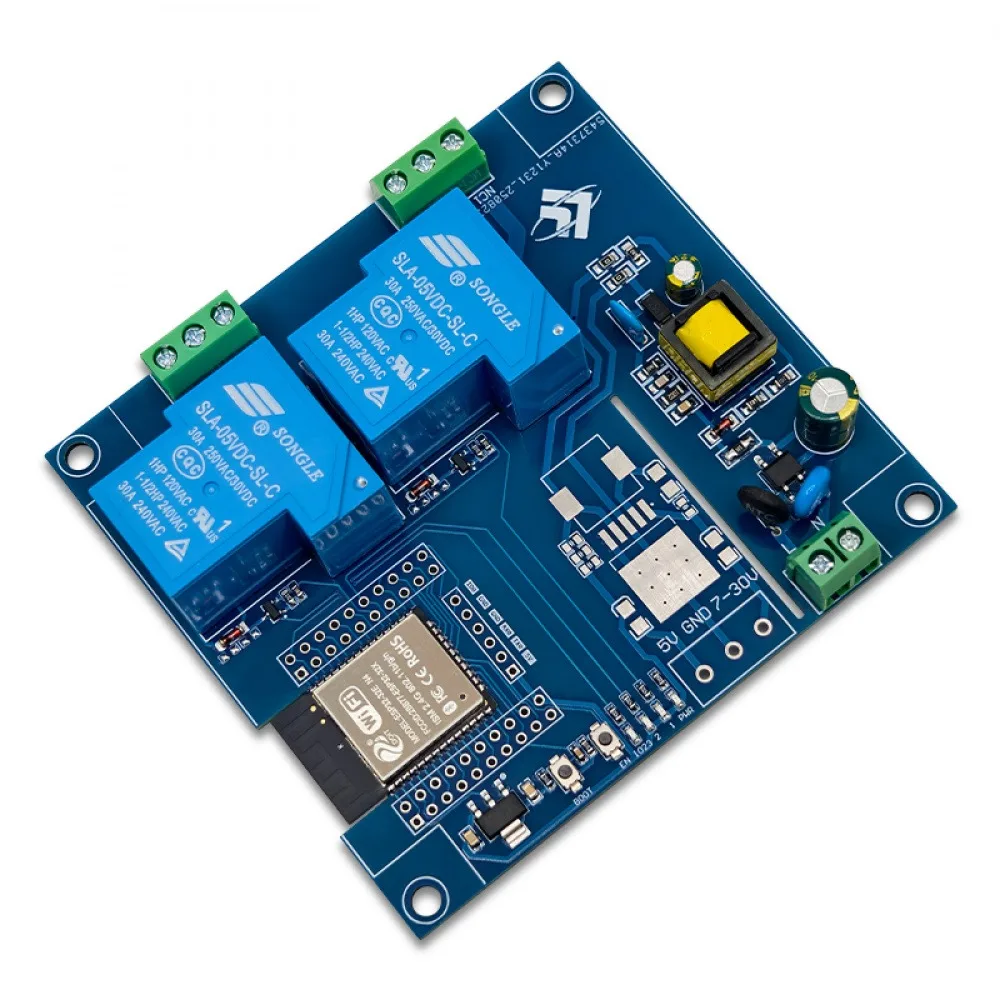 ESP32 Dual-channel 30A Relay Module Support Remote Control Blue-tooth WiFi Development Board AC220V Powered UART Pin Reserved