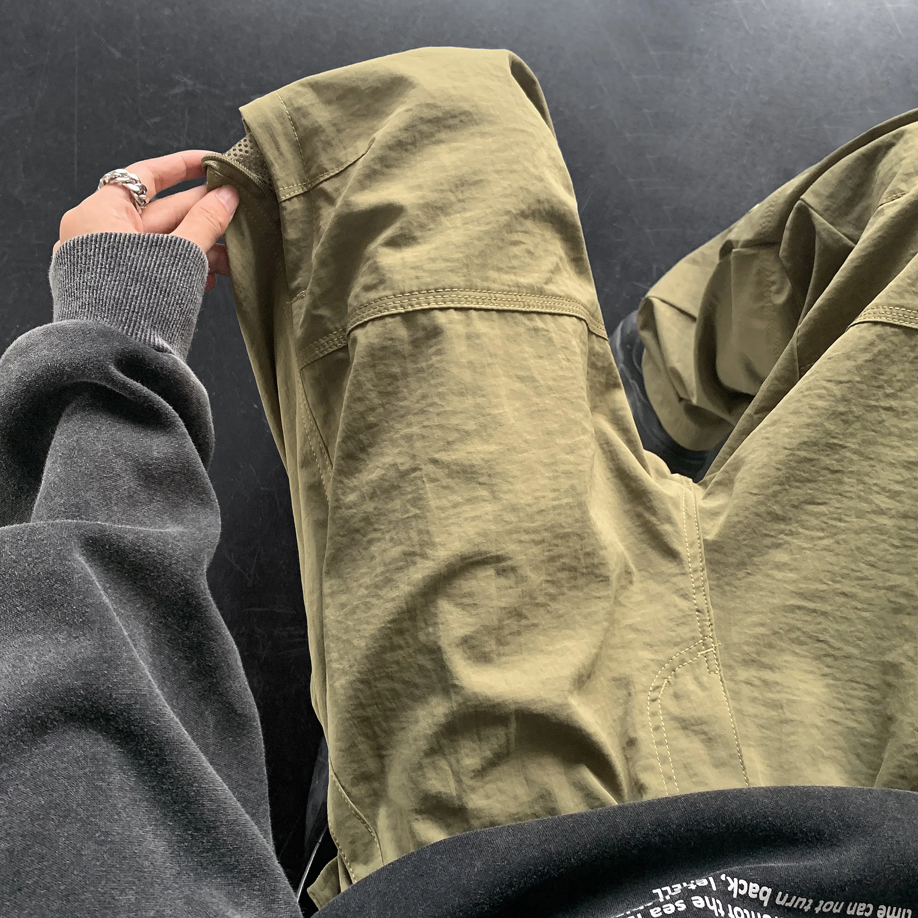 American Style Waterproof Cargo Pants Men Side Zipper Loose Straight Military Trousers Outdoor Casual Sport Hiking Tactics Pants