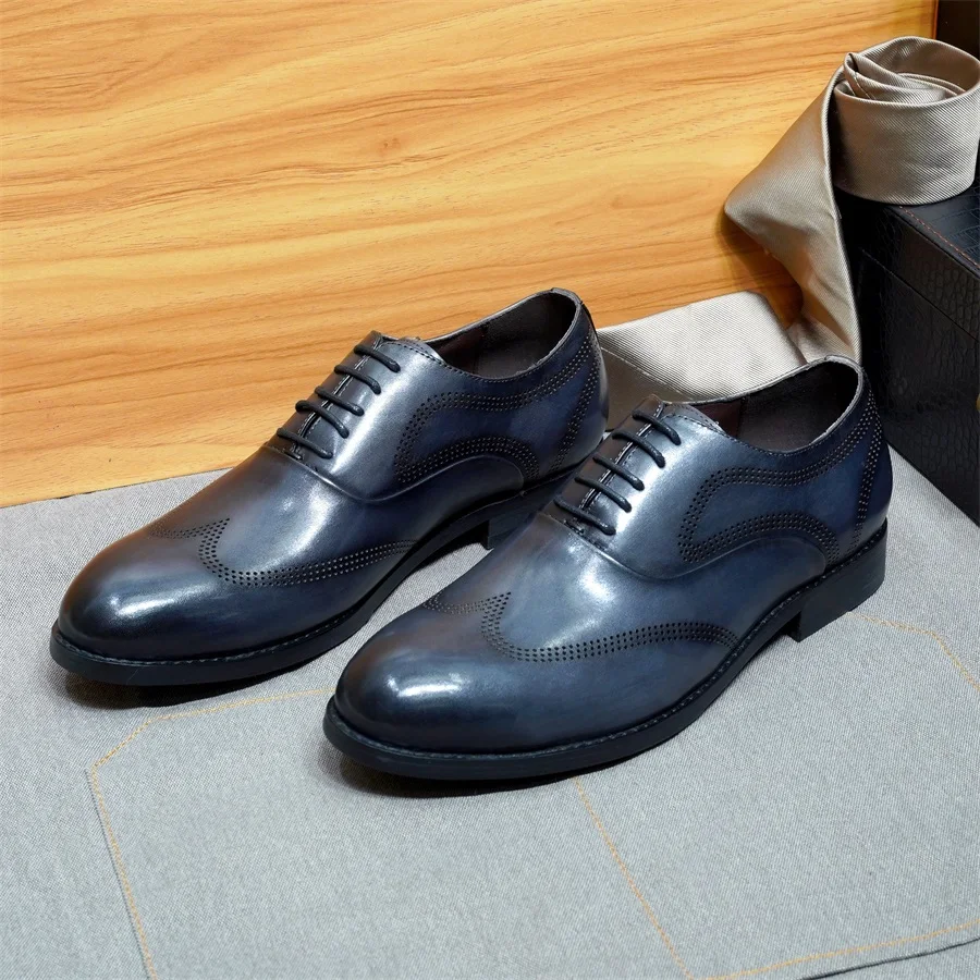 

Men Dress Shoes High Quality Italian Round Head Premium Lace-Up Handmade Shoes Wedding Banquet Office Business Wear Shoes