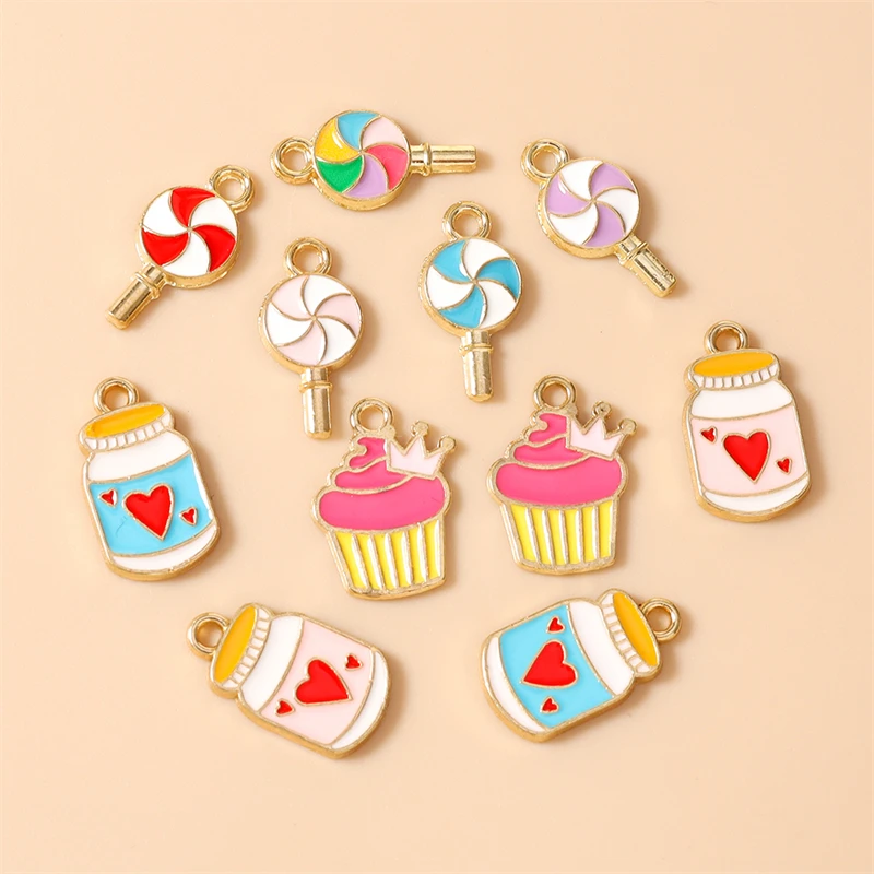 10 Stück Niedliche Emaille-Anhänger in Form von Lebensmitteln, Eiscreme und Lollipops für Schmuckherstellung, Halsketten, Ohrringe, Armbänder, DIY-Bastelzubehör – Detail 1