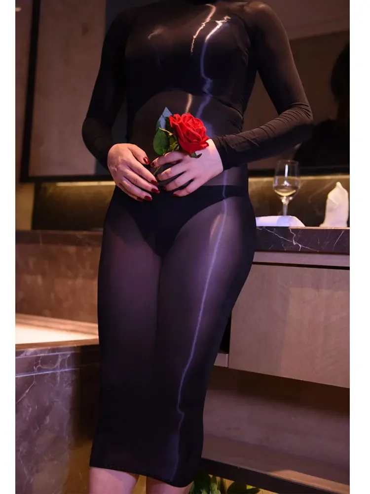 Sexy dames eenstapsjurken 8D elastische pure doorzichtige bodycon-jurken mager bodystocking vrouw kledingpakket hip