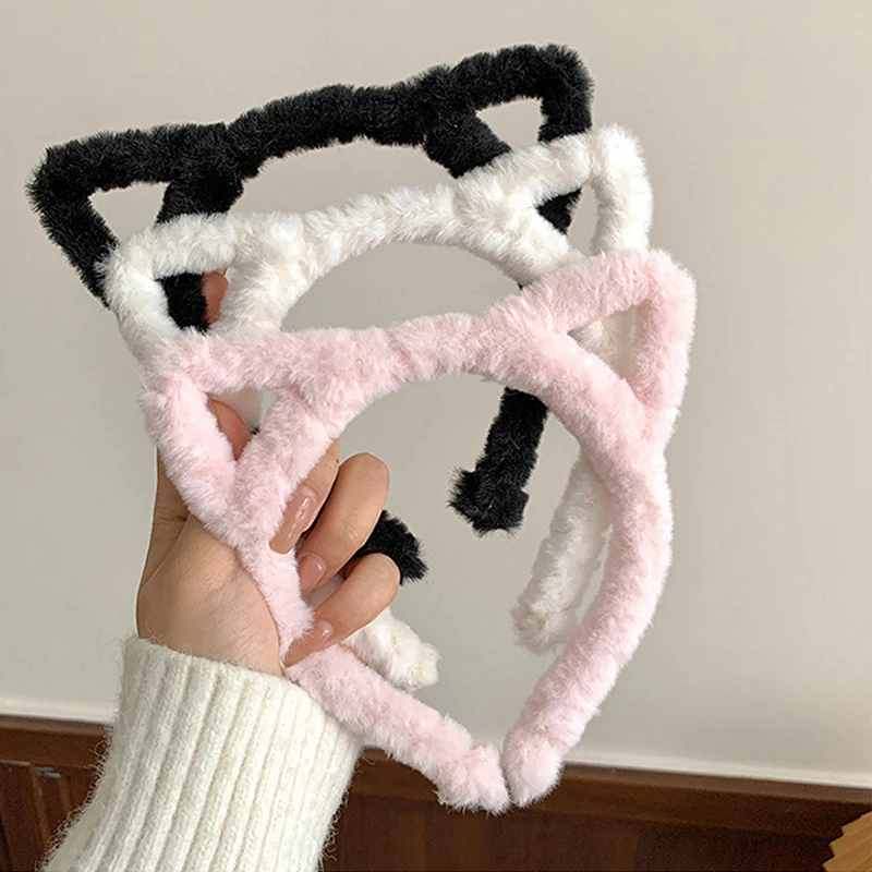 1pc Cat Ear Headband Plush Winter Furry Rabbit Ear Hairband Cute Hair Bundle Girl Head Hoop Hair Accessories