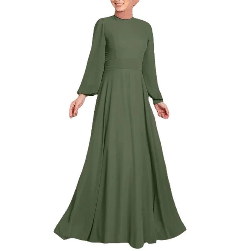 

New Arrival Oem Muslim Festival Party Sundress Kraft Tan Muslim Dress Long Sleeve Oversized Robe