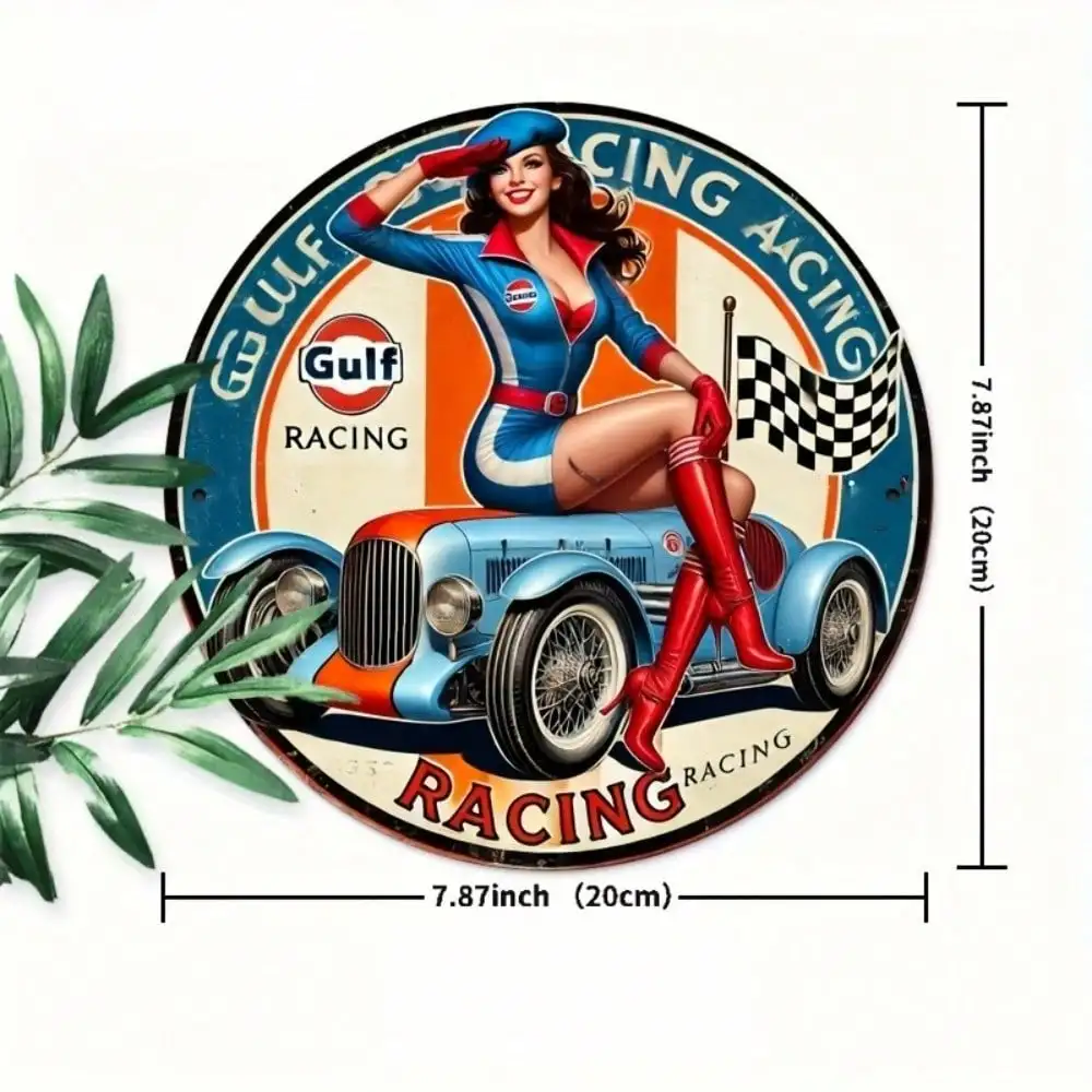 Vintage 8x8 Inch Metal Tin Sign Gulf Racing Wall Decor for Home Garage Bar Man Cave