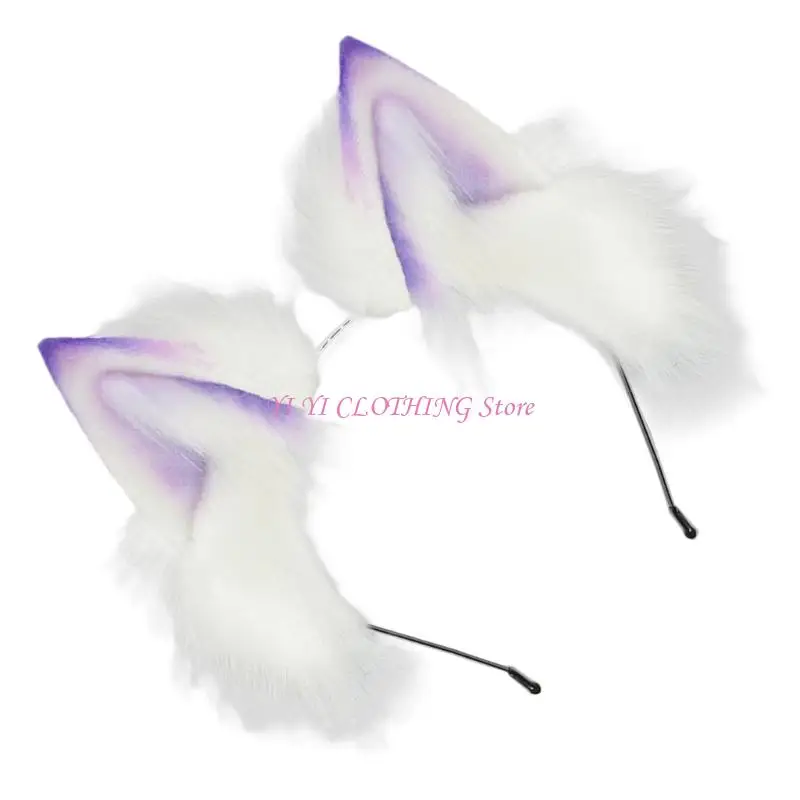 N5KF gatti realistici a orecchie capelli con peluche gradienti per capelli design a colori per donne cosplays feste a tema