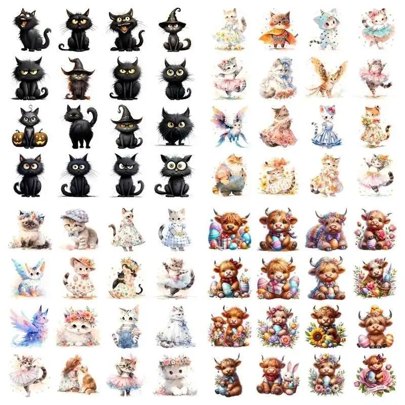 14cm black cat sloth heat transfer Hot stamping iron printing vinyl stickers T-shirt stickers DIYToy doll clothing decoration
