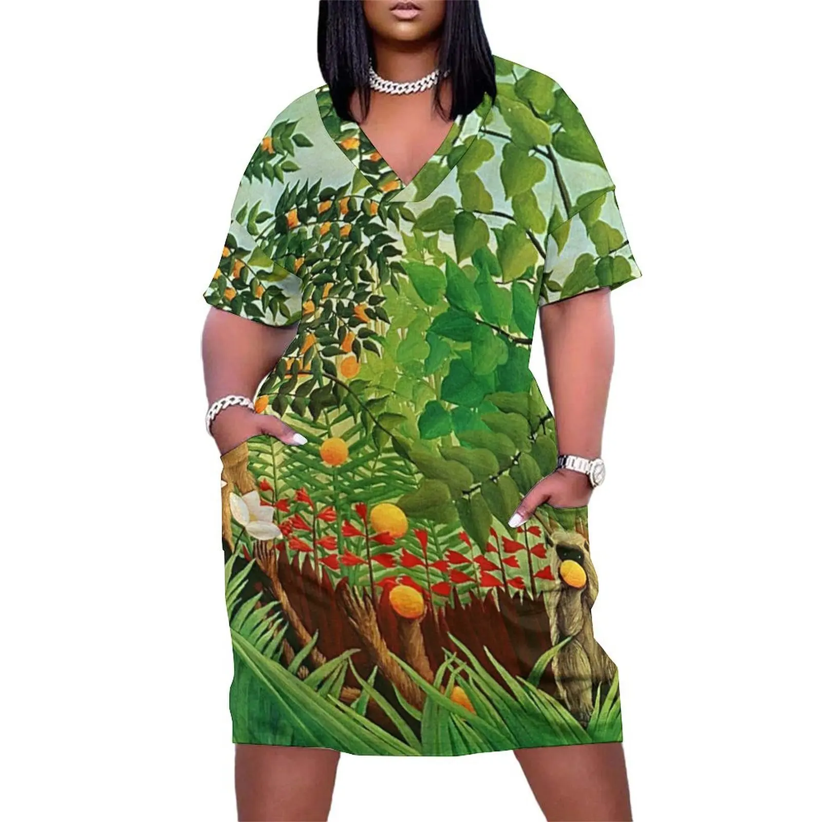 

Henri Rousseau - Exotic Landscape Loose Pocket Dress birthday dress women's evening dresses Women's dress ceremony dresses