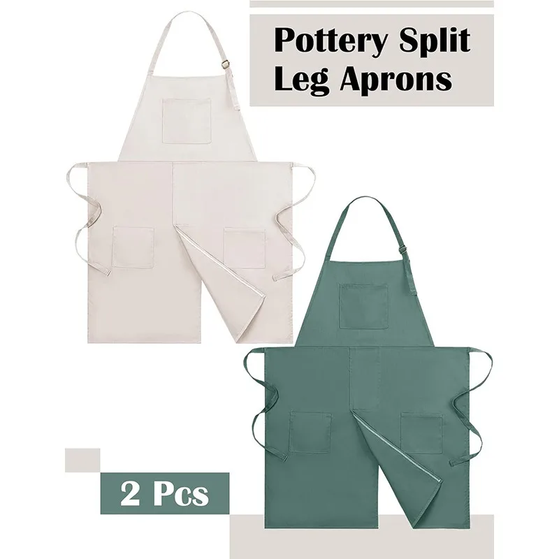 2025 Thick Pottery Split Leg Apron Long Making Ceramic Apron with 3 Pockets for Men and Women Long Artist Apron