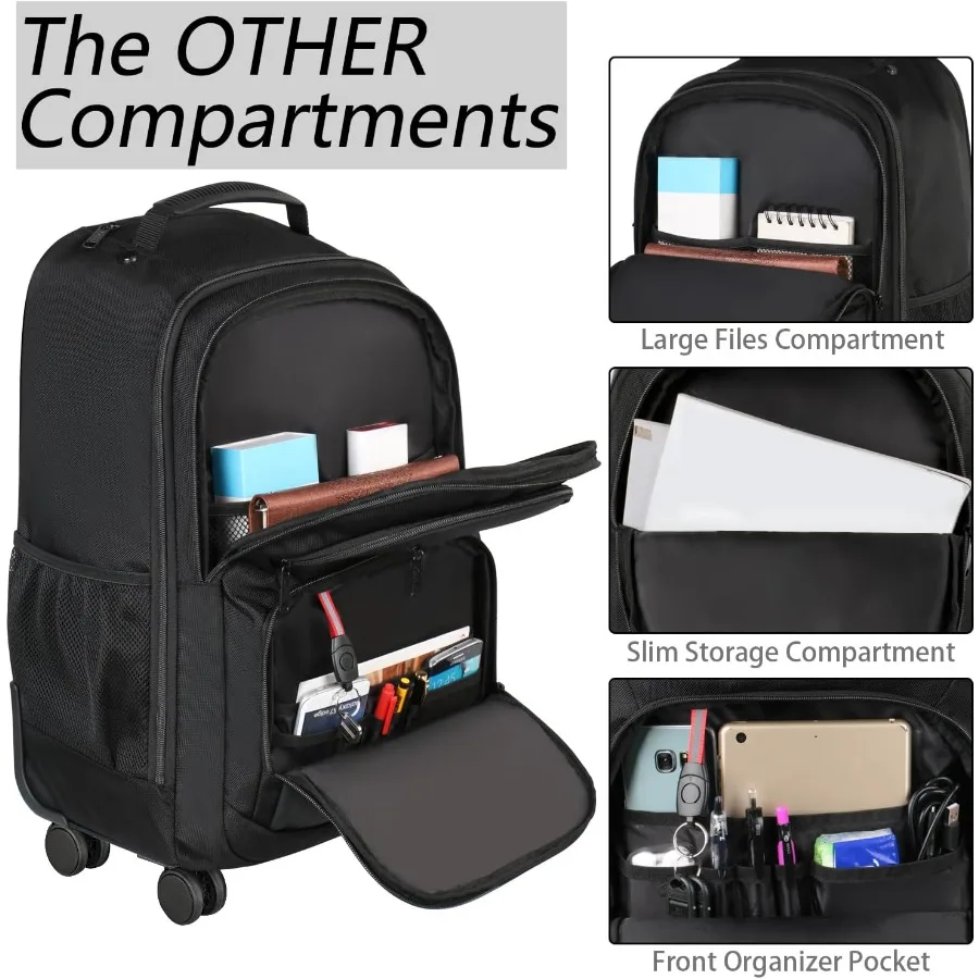 حقيبة ظهر دوارة من MATEIN مقاس 18 بوصة حقيبة كمبيوتر محمول كبيرة للسفر مع 4 عجلات للبالغين حقيبة أمتعة ذات عجلات شديدة التحمل لـ Wo #4