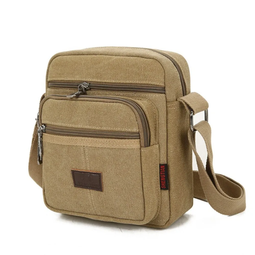 Casual Canvas Men's Shoulder Bag Solid Color Large Capacity Crossbody Bag Multi Layer Zipper Business Cash Bag