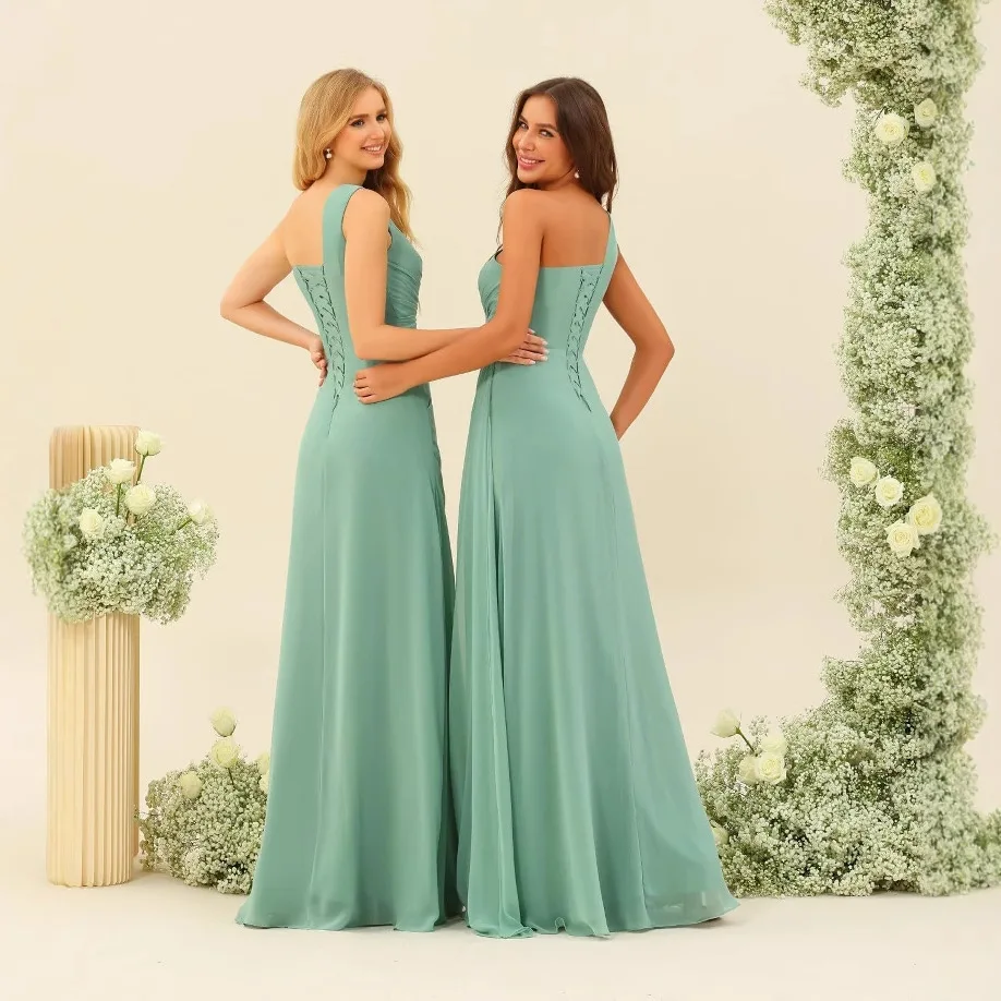 

A4171 Customized One Shoulder Pleated Long Chiffon Plus Size Bridesmaid Dresses Sweet Memory 2025 High Slit Party Dress