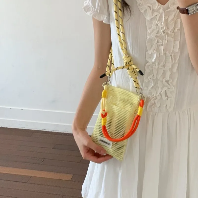 Women's Mini Mesh Crossbody Bag with Braided Rope Strap, Portable Small Pouch for Daily Commute, Casual Outings, Shopping