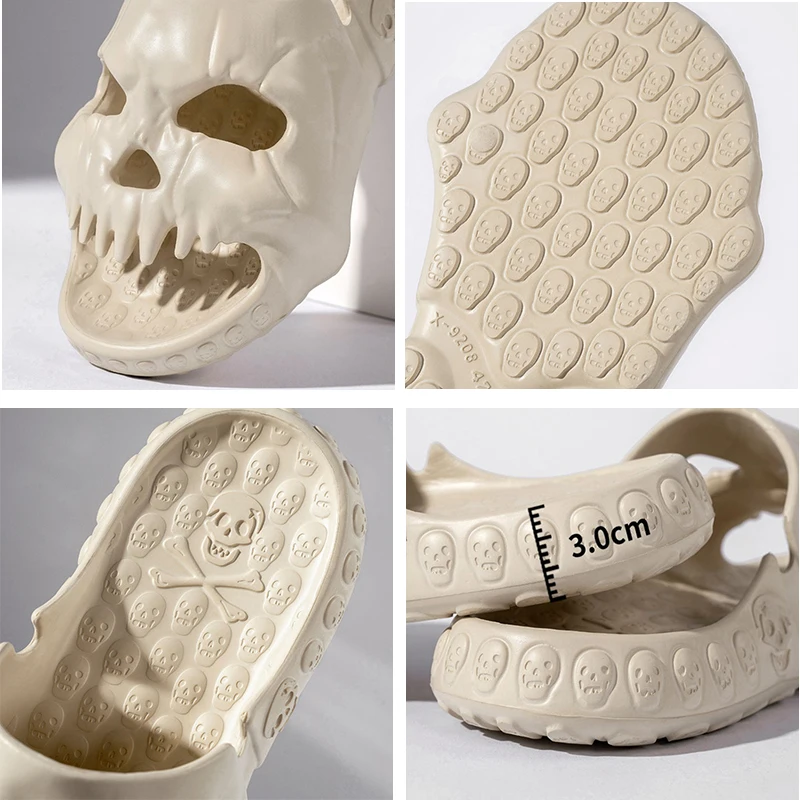 New Personalized Skull Design Slippers for Men 2023 Summer Fun Novelty Slides Thick Sole Platform Beach Non-slip Women Sandals