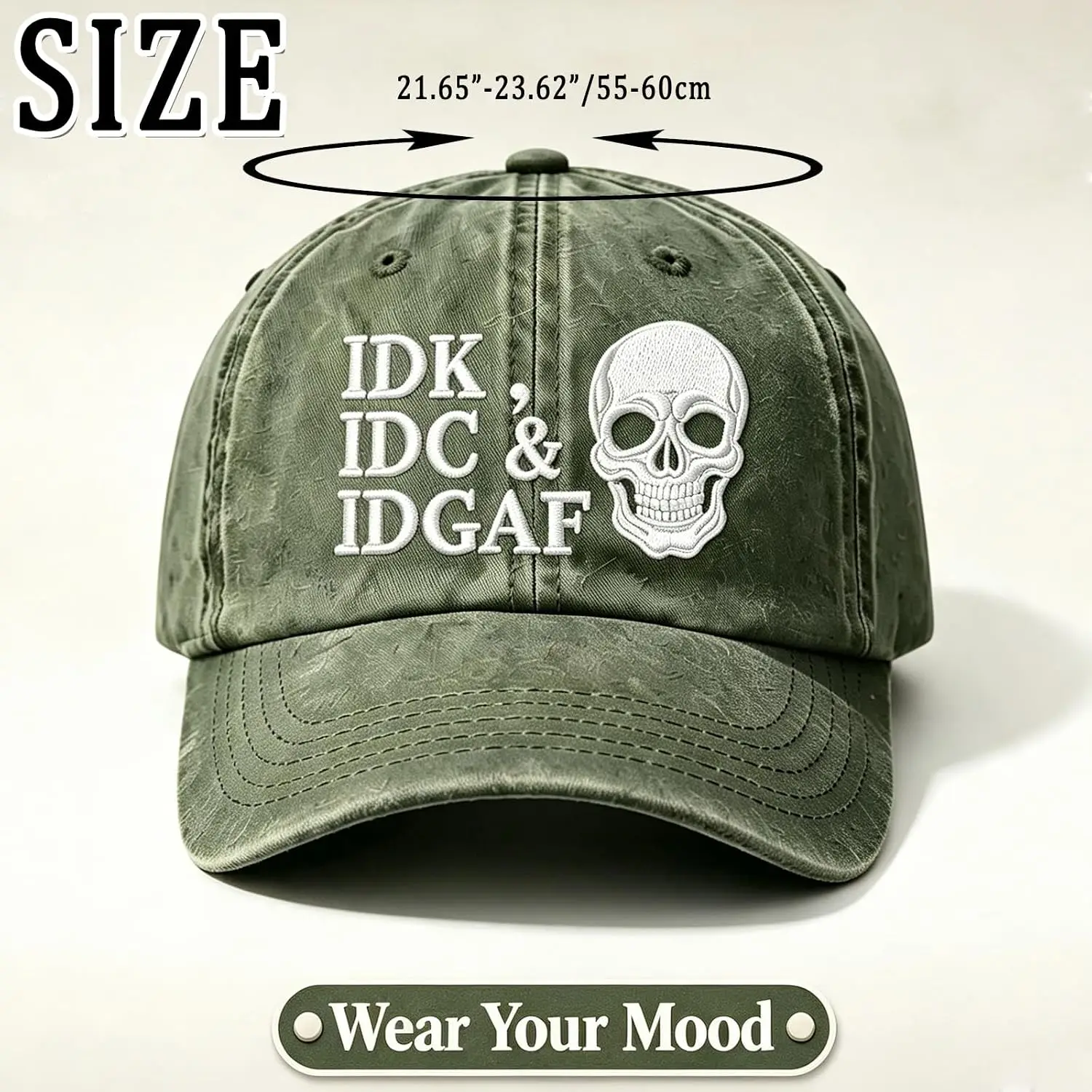 Customization IDK IDC & Idgaf Hat - Vintage Cap, Distressed Washed Cotton Funny Style