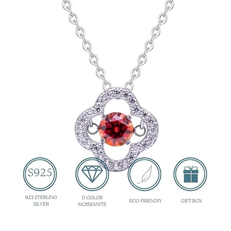 

Hollow Flower Shape Moissanite Pendant Necklace Inlaid Red Moissanite Elegant Jewelry Valentine's Day Engagement Proposal Gift