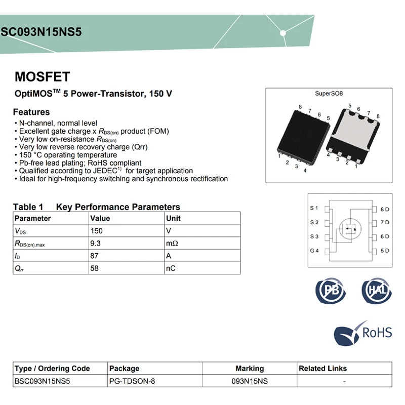 BSC093N15NS5 TDSON-8 093N15NS MOSFET Leistungstransistor Feldeffekttransistor – Detail 2