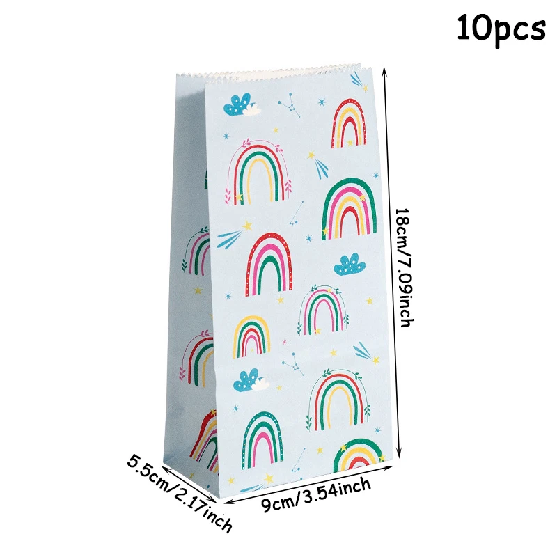 10Pcs Rainbow Theme Paper Candy Bags DIY Baking Cookies Packing Gift Bag Stand Up Favor Bags Wedding Party Birthday Supplies