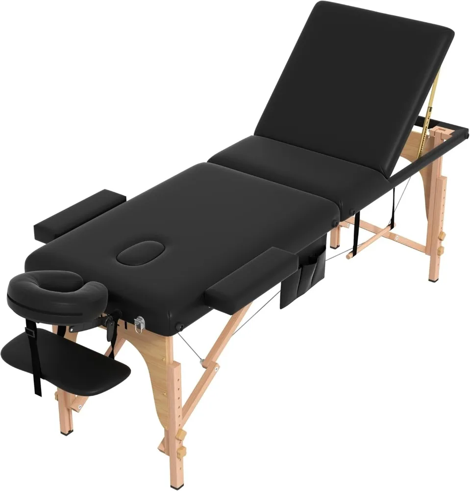 Massage Table, 3 Fold Portable Lash Bed Tatto Bed, Height Adjustable Spa Facial Bed 3 Sections with Face Cradle