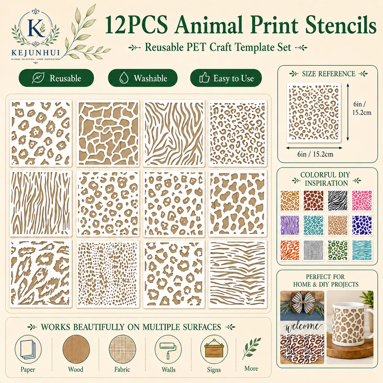 12 Leopard Print Templates Print PET Templates Reusable Stri