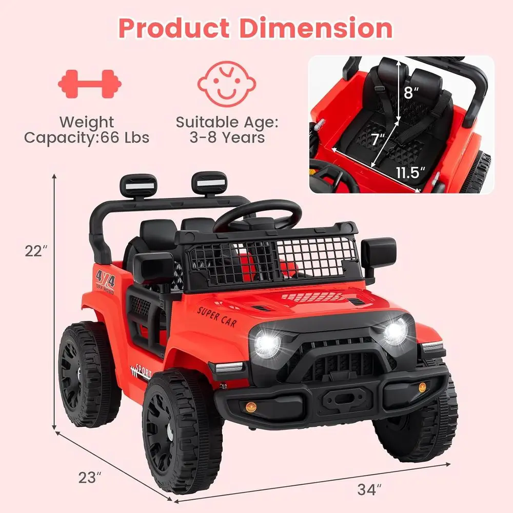 Ciężarówka na akumulator 12V dla dzieci, elektryczny pojazd z pilotem, składane lusterko, zawieszenie sprężynowe, czerwona