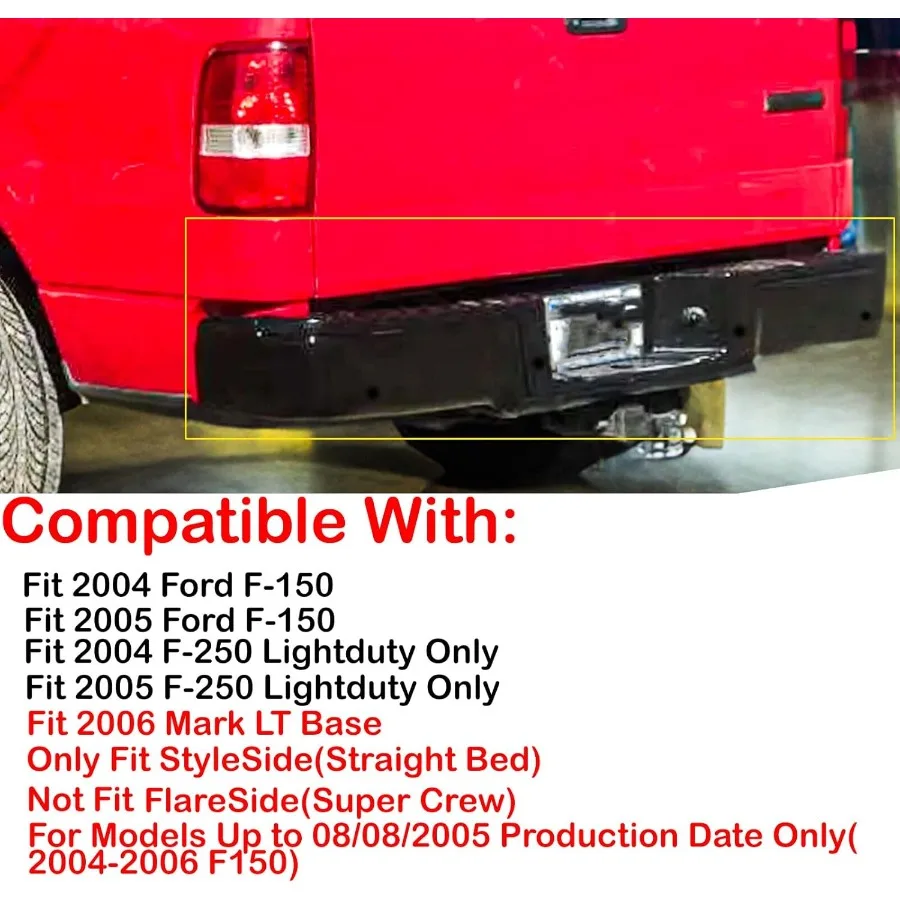 مجموعة المصد الخلفي من الفولاذ لـ 2004 2005 Ford F150 مع فتحات مستشعر الحديقة استبدال المصد الخلفي الأسود لـ FO1103128 مع #2