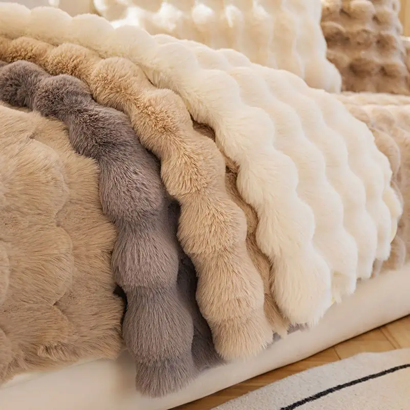 New Thick Faux Rabbit Plush Sofa Cushion Winter Warm and Non-Slip Corner Couch Covers Simple Skin-Friendly Soft Home Decoration