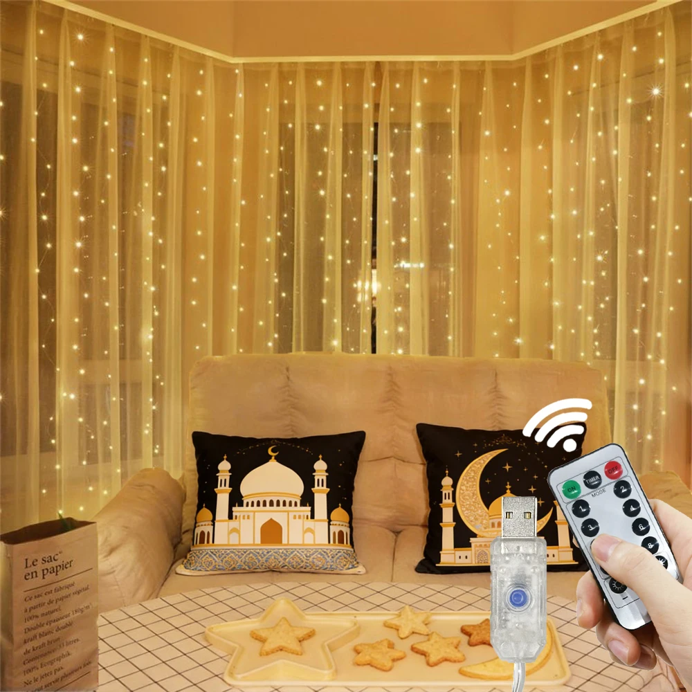 

Светодиодная гирлянда-штора 3/4/6 м, USB, для Рамадана, Ид Мубарак, свадеб, вечеринок, украшения для дома и комнаты