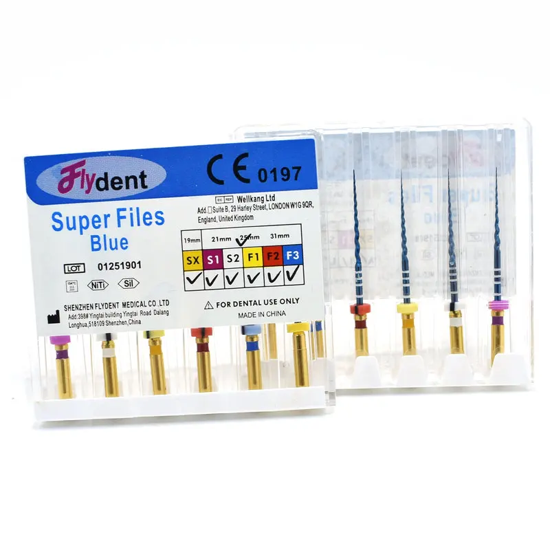 Dental Endo Rotary Files Superfiles Blue for Root Canal Files Preparation Engine Use Niti 1 set (6 pieces)