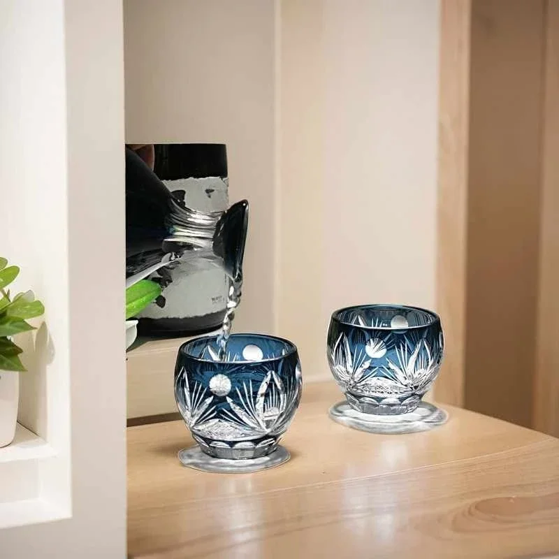Japanese handmade wine glass with chrysanthemum egg c up Edo cut crystal glass whiskey crystal