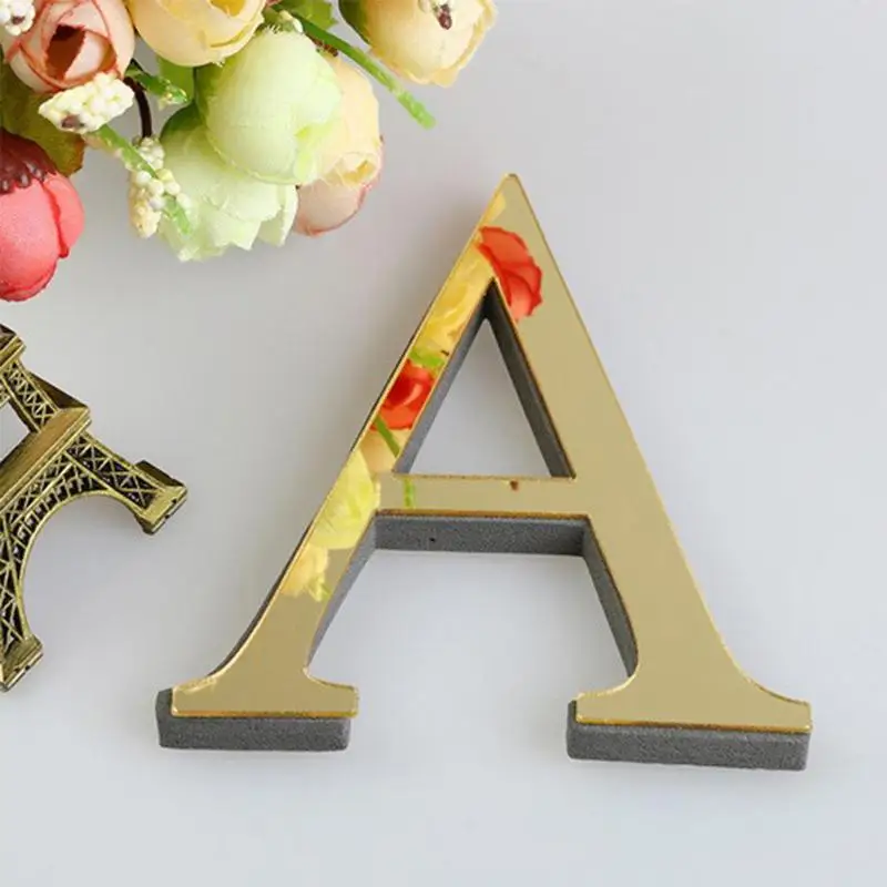 Lettere acriliche autoadesive 3D decorazioni per la casa decalcomanie da parete con alfabeto fai da te Easy Peel Gold Letter For Wedding Supplies