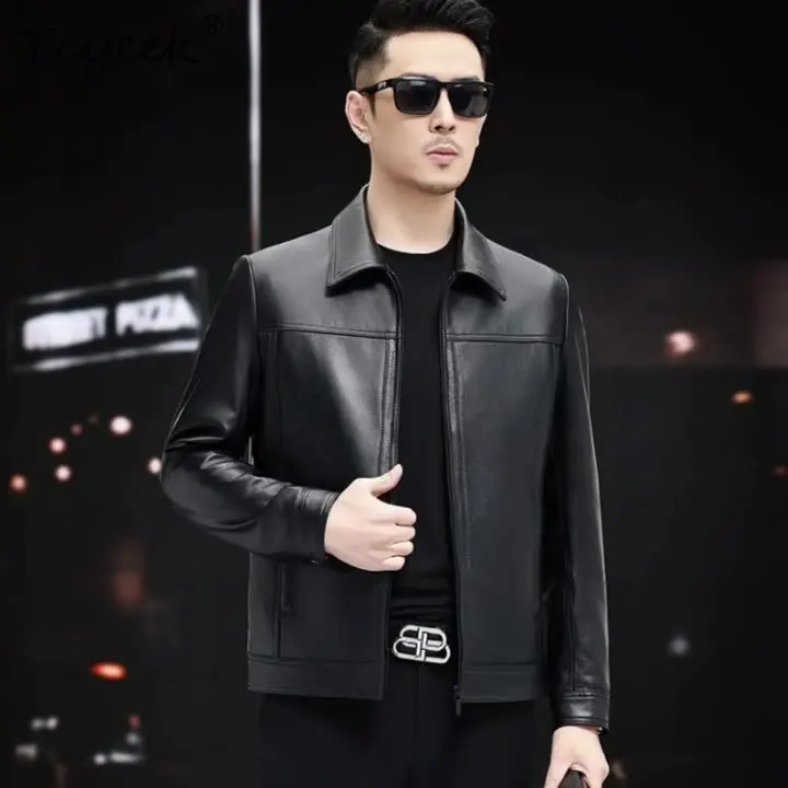 

Tcyeek Natural Cowhide Genuine Leather Jacket Men 2025 Spring Autumn Clothes High-end Motocycle Jackets Mens Coats Jaqueta Couro